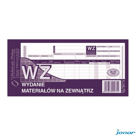 351-8 WZ wydanie materiałów na zewnątrz, 1/3 A4 80 kartek, MICHALCZYK&PROKOP