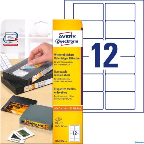Etykiety na kasety L4742REV-25 78,7 x 46,6 25ark Usuwalne, Avery Zweckform