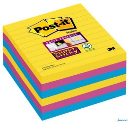 Bloczek samoprzylepny POST-IT Super Sticky w linie (675-SS6RIO-EU), 101x101mm, 6x90 kart., paleta Rio de Janeiro