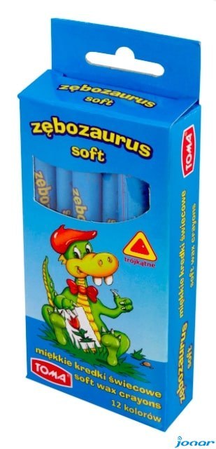 Kredki szkolne świecowe ZĘBOZAURUS 10cm SOFT- 12 kolorowe, trójkątne mix TO-559 Toma