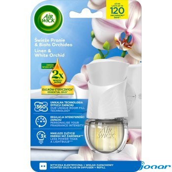 AIR WICK odświeżacz Elektryczny Świeże Pranie Biała Orchidea komplet 19m 18130