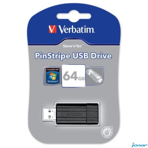 Pamięć Pendrive VERBATIM 64GB USB 2.0 czarny PINSTRIPE 49065