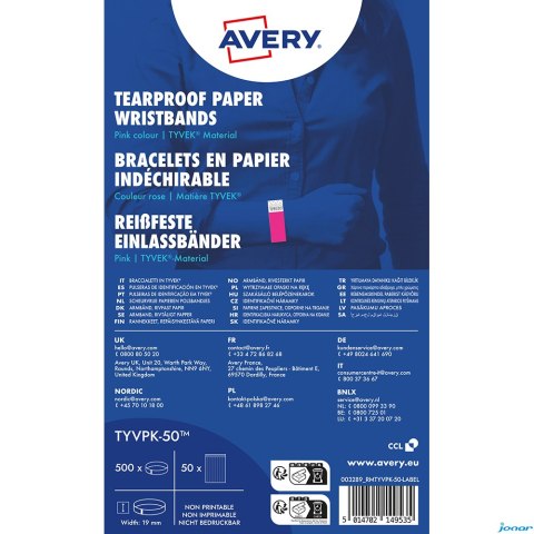 Opaski na rękę TYVEK, 256 x 19 mm, różowe neonowe, TYVPK-50