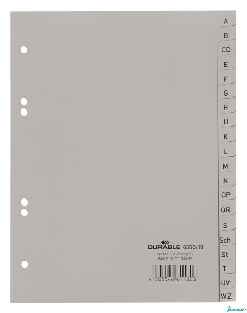 Przekładki A5 A-Z PP szare 6550 DURABLE
