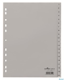 Przekładki PP A4 szare, nadr. indeks, 1-20, 2 0 części Szary 652210 DURABLE
