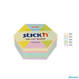 Notes sześciokąt, 61x70mm, mix 5 kol. pastelowych, 250kart. Stickn 21826