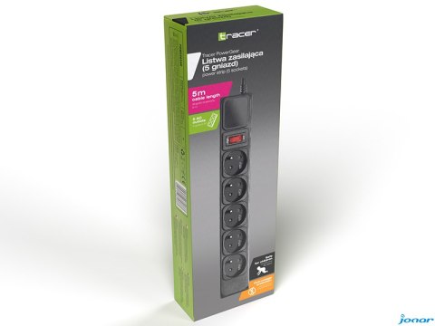 Listwa zasilająca TRACER PowerGEAR czarna 5m 5 gniazd TRL-100C TRALIS47138