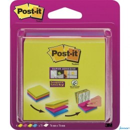 Multi kostka samoprzylepna POST-IT Super Sticky (2014-SC-BYFG),76x76mm, 4x75 kart., mix kolorów