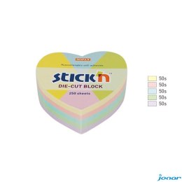 Notes serce, 64x67mm, mix 5 kol. pastelowych, 250kart. Stickn 21835