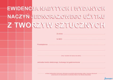 S-210-3 Ewidencja nabytych i wydanych naczyń jednorazowego użytku z tworzyw sztucznych A5 MICHALCZYK I PROKOP